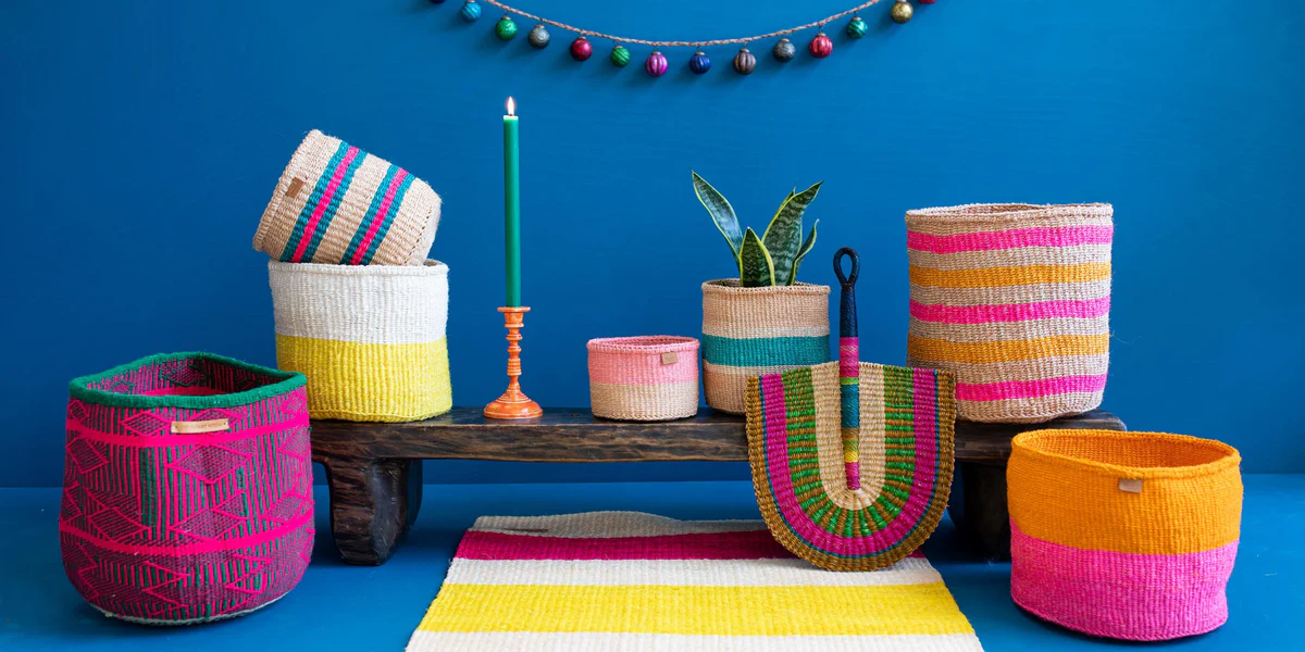 This is an image of Colorful Wicker Basket | Färgrik Flätad Korg