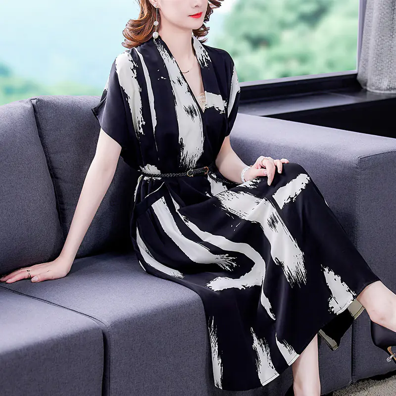 Summer V-neck Dress Temperament Female Skirt
